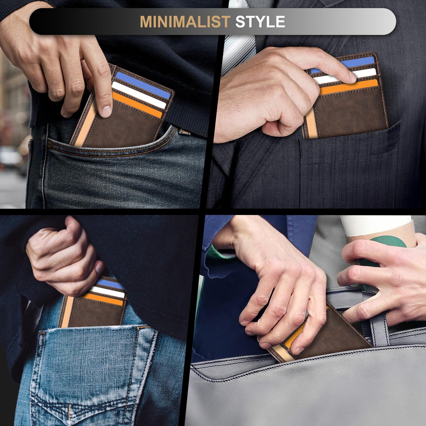Travelambo Slim Wallet Front Pocket Minimalist Leather RFID Blocking Medium Size