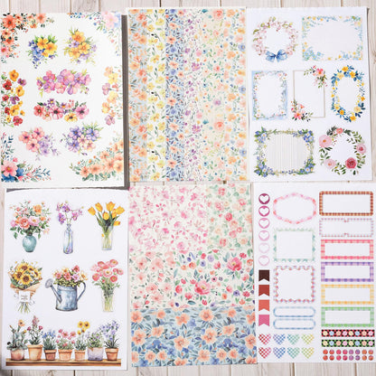 YagCu Flower Journaling Stickers, Floral Scrapbook Sticker, Florist Junk Journal Supplies, Pre-Cut Aesthetic Scrapbooking for Women, Spring Green Decorative Bullet Planner Arts