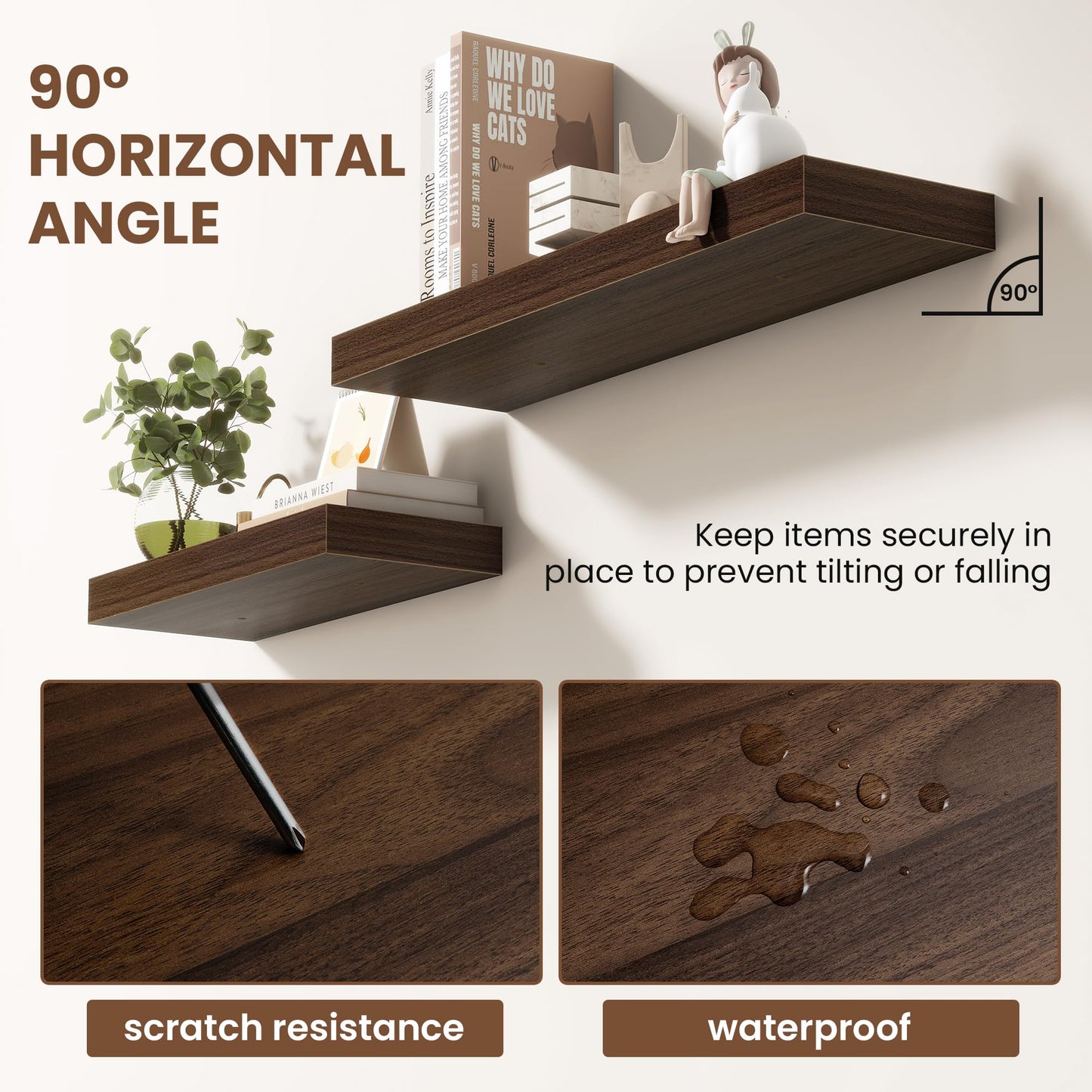 Acovy 48 Inch Floating Shelves for Wall 1 Pack, 48" Wall Shelves for Books, Storage, Decor, Wall Mounted Floating Shelf with Invisible Brackets for Kitchen, Living Room, Walnut
