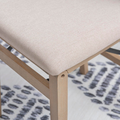 Linon Keira Natural Rustic Wooden Folding Chair with Beige Upholstered Seat and Back Set of 2