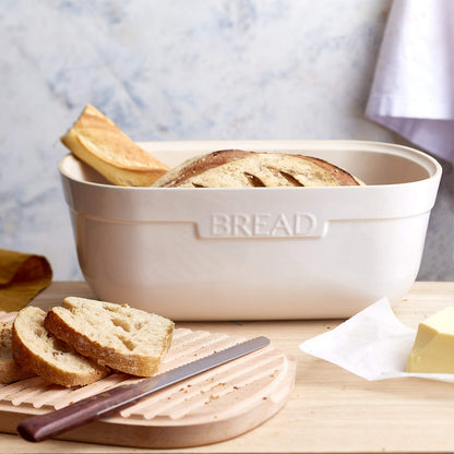 Emile Henry Made in France Ceramic Bread Box for Storage and Slicing 14"x 9.85"x 6", Clay