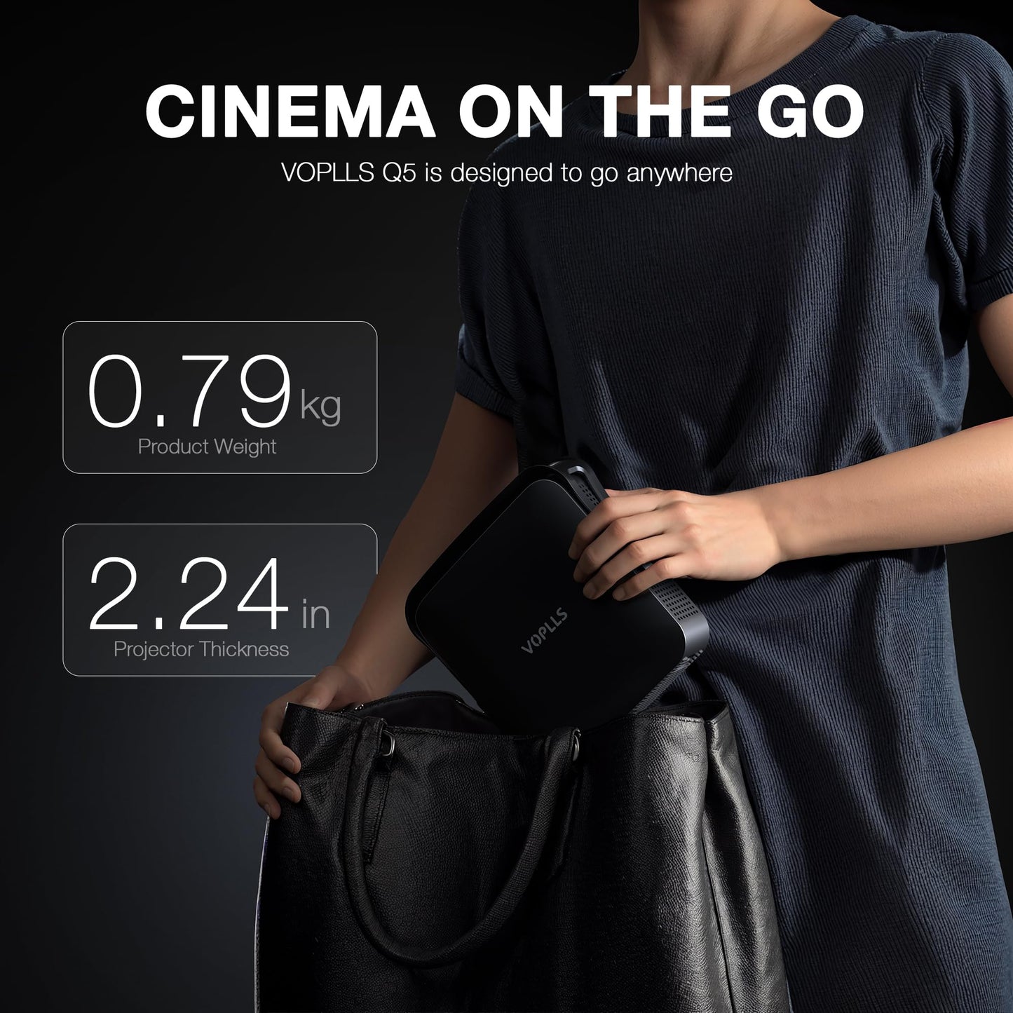 【Thinnest 1.81" & Netflix-Licensed Native 1080P Projector】Smart Mini Projector with WiFi and Bluetooth, Auto Focus & Keystone Portable Outdoor Projector, VOPLLS 4K Support Home Movie Projector(black)