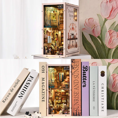 fifijoy Book Nook Kit - Sewing Room DIY Miniature House Dollhouse Kit for Adults and Teens, Booknook Tiny House Bookshelf Decor 3D Wooden Puzzle, Gifts for Family and Friends