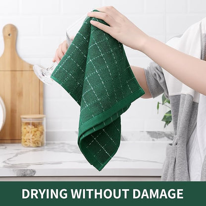 Homaxy 100% Cotton Terry Kitchen Towels, Checkered Designed, Soft and Super