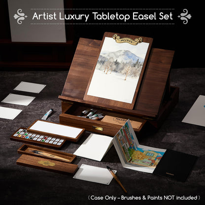 MEEDEN American Black Walnut Tabletop Easel Set - Luxury Art Supplies Kit with Storage Drawer, Drawing Board & Paint Box, Foldable Paint Sketchbox for Adults Artists - Art Gift for Painters & Artists