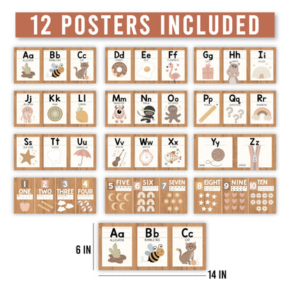 Hadley Designs Alphabet for Classroom Wall Decor - ABC Posters for Classroom Wall Chart Preschool & Kindergarten, ABC Letters & Number Line Elementary, Alphabet Cards, Boho Classroom Decor