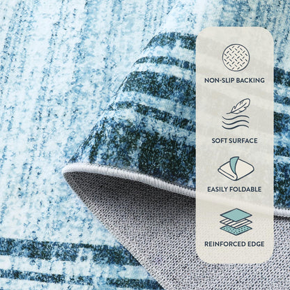 Lahome Amabel Abstract Runner Rug,2.5x8 Hallway Runner Rug Non-Slip Washable Blue Kitchen Runner Rugs, Soft Bedroom Runner Minimalist Solid Indoor Carpet Runners for Entryway Bathroom Laundry Room