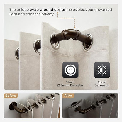 Zeerobee Curtain Rods for Windows 66 to 120, 1 Inch Industrial Wrap Around Antique Bronze Curtain Rod, Indoor/Outdoor Room Divider Adjustable Drapery Pole, 66"-120"