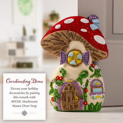 Bucilla Felt Applique Wreath Making Kit, Mushroom Magic, Perfect for DIY Arts and Crafts