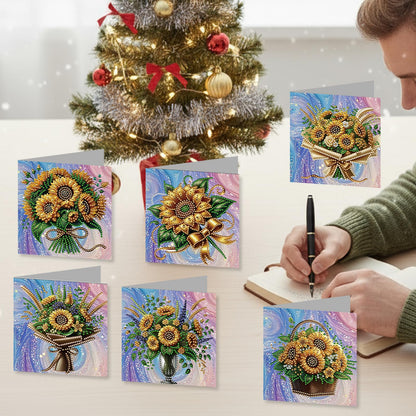 Diamond Art Painting Greeting Cards, 12 Packs Sunflower Basket DIY Crystals Gem Art Kit with Envelopes, Diamond Dots Card Making Set for Birthday, Wedding, Party, Heartfelt Occasions & Beginner Gift