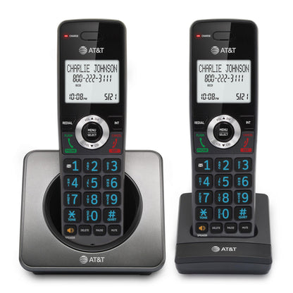 AT&T GL2101-2 DECT 6.0 2-Handset Cordless Phone with Call Block & Caller ID - Full-Duplex Speakerphone, 2" White Backlit Display, Lighted Keypad, Graphite & Black