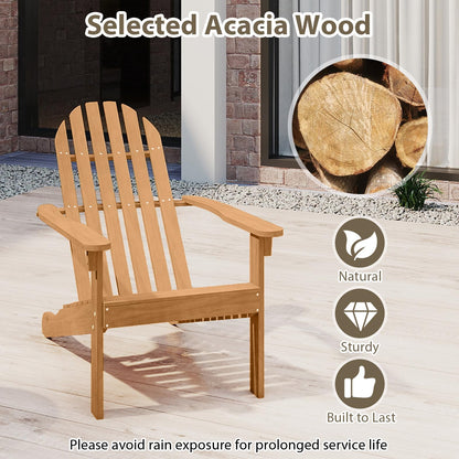 Tangkula Outdoor Adirondack Chair, Solid Acacia Wood Fire Pit Chair with Inclined Backrest, Curved Seat & Wide Armrests, Wooden Lawn Chair for Porch, Patio, Garden, Backyard, Deck (2, Natural)