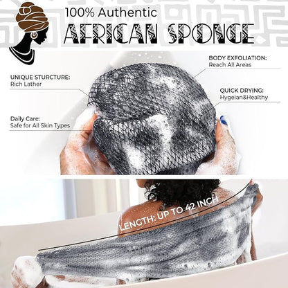 Authentic African Net Sponge - 2 Pieces Exfoliating Body Scrubber Bath Sponge - Back Scrub Washcloth for Shower - Face & Skin Care & Body Exfoliator Bathroom Essentials for Women