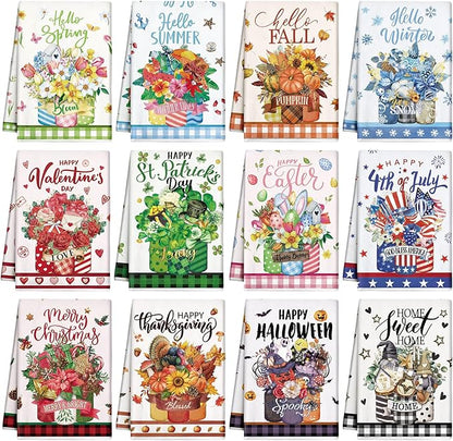 12 Pcs Seasonal Kitchen Towels Set