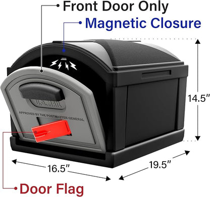 Simplay3 T4 Extra Large Capacity XL Dig-Free Mailbox with Durable Construction, Weather-Resistant Design, and Easy No-Dig Installation, Front Door Only, Black, Made in the USA