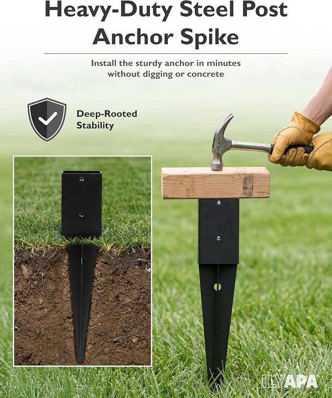 Ilyapa No Dig Mailbox Post for Outside, 43x4x4 inch Metal Post with 16 in. Ground Anchors & Two Universal Mailbox Mounting Bracket for Modern & Traditional Residential Mailboxes