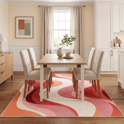 BreezeRise 5x7 Area Rugs for Living Room，Modern Abstract Pink and Terracotta Watercolor Design Rug，Non-Slip Washable， Bedroom, Dining Room, Home Office