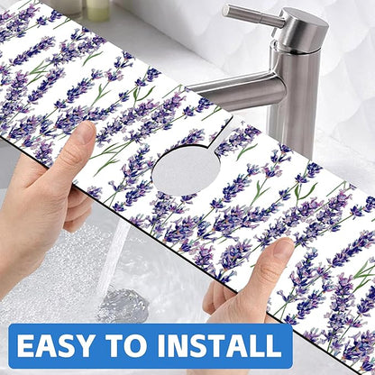 Watercolor Lavender Bunches Kitchen Sink Splash Guard Mat Absorbent Fast Drying