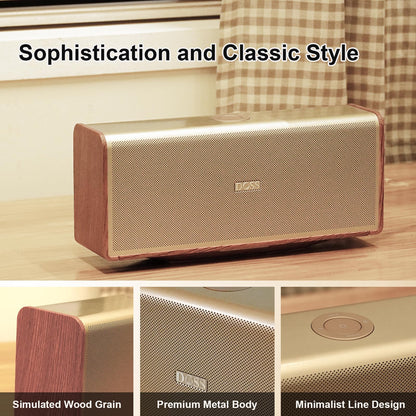 DOSS SoundBox Ultra Bluetooth Speaker with 2.1 Channel Audio, 80W Superior Sound with Deep Bass, Two DSP Technologies, 18H Playtime, BT 5.3, Wireless for Home, Office, Livingroom-Gold