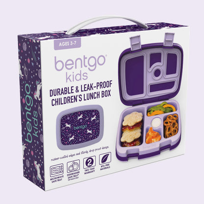 Bentgo Kids Prints Leak-Proof, 5-Compartment Bento-Style Kids Lunch Box - Ideal Portion Sizes for Ages 3-7, Durable, Drop-Proof, Dishwasher Safe, & PFAS & BPA-Free Materials (Unicorn)