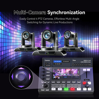 Tenveo 4K60FPS HDMI Video Switcher Mixer, 4*SDI & 4*HDMI Input, 5CH Live Streaming Switcher, 5.5’’ FHD Screen, 1080P60FPS Output, USB Video Recording, Support PTZ Camera and Controller, NDI Included