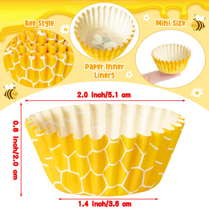 COcnny Bee Mini Cupcake Liners - 600pcs Summer Baking Cups Muffin Paper Cupcakes Wrappers for Birthday Party, Yellow Honey Candy Cake Chocolate Wrap Making Supplies for Baby Shower Wedding (10 Styles)
