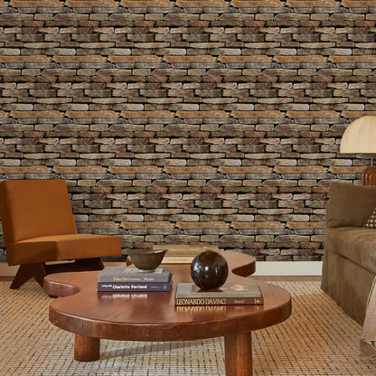 SMOOSTIKC 3D Faux Stone Wall Panels Peel and Stick, 10 Pcs 11.8" x 11.8", Stone-Look Textured Wall Sticker, Ultra-Light Thin PVC Fake Stone Wall Covering Tiles for Quick DIY, Brown with Green