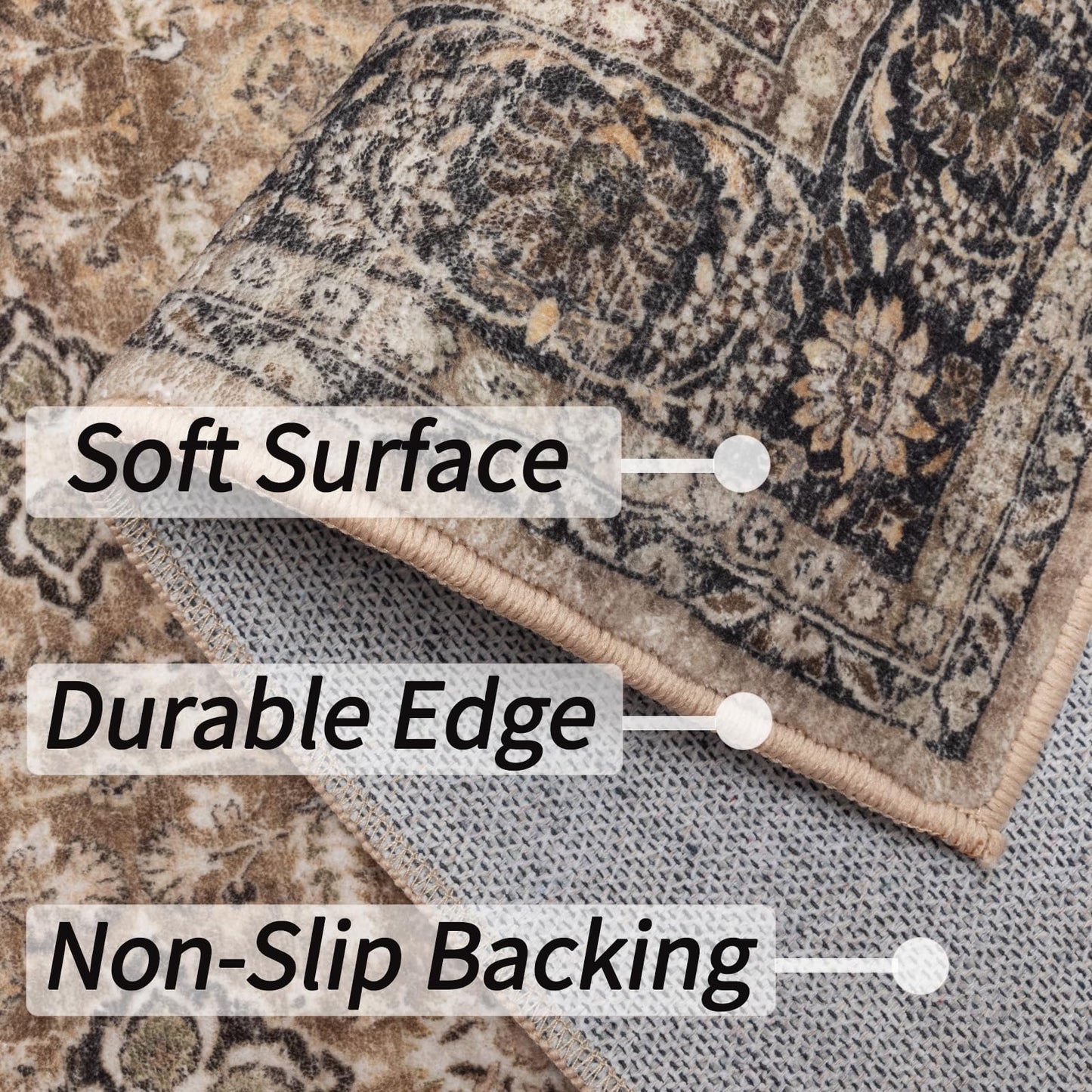ARTWEAVER 8x10 Washable Non-Slip Area Rugs for Living Room, Dining Room, Bedroom Home Office-Vintage Floral Soft Non-Shedding Distressed Faux Wool Farmhouse Large Area Rugs(Brown, 8'×10')