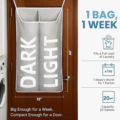 Hanging Laundry Hamper Bag XL 40x22", Space Saving over the Door Storage Bags