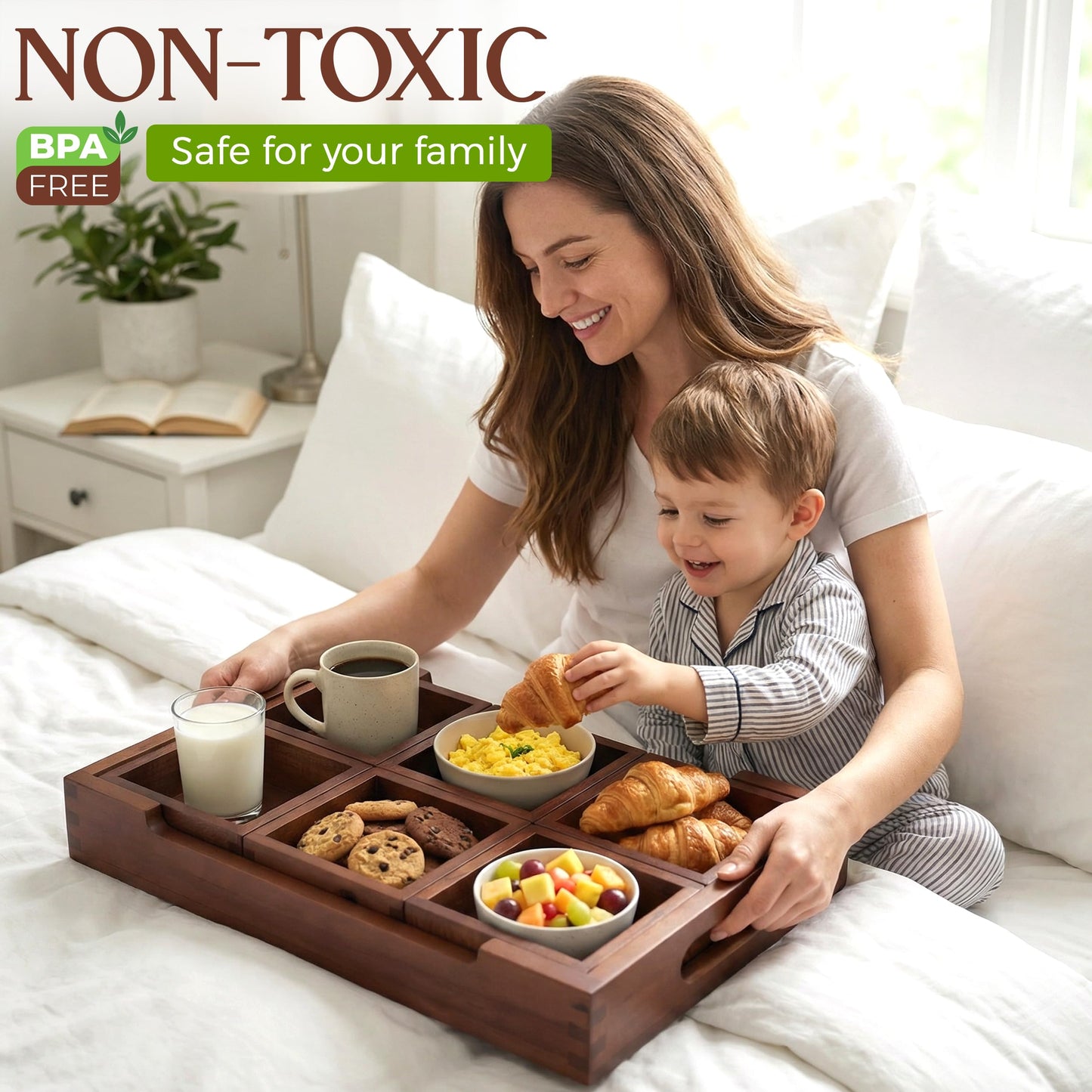 Set7 Wood Serving Tray with Handles – Large Rectangular Breakfast & Ottoman Tray with Raised Edges, Serving Platter Snack Tray, Serving Tray with Food (7, Vintage Wood 2)