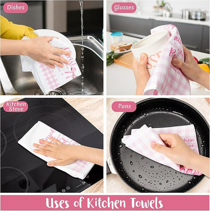 R HORSE Pink Bow Kitchen Dish Towels