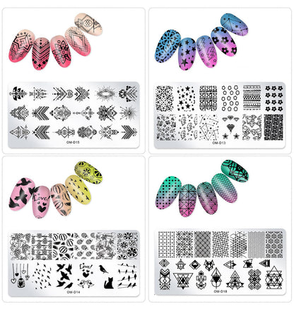 SILPECWEE 10pcs Nail Stamping Plates Nail Stamp Kit Geometry Designs Nail Art Stencil Nail Plate Template Nail Art Accessories for DIY & Salon