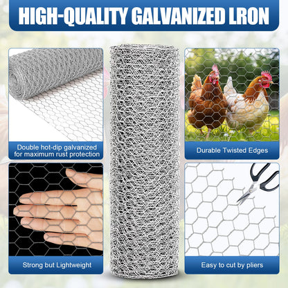 Chicken Wire,16"×50FT Chicken Wire Fencing for Garden Poultry, Hexagonal Galvanized Chicken Wire Mesh, Sturdy Chicken Wire Roll Plant Protector,Rabbit Fence, Wire Fence Rolls for Craft Projects