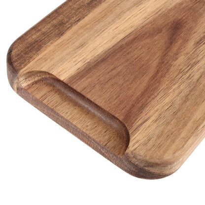FUNSUEI 11.8 x 5.1 Inches Set of 6 Wooden Serving Platters, Acacia Wooden Serving Trays with Grooved Design, Rectangular Wood Platters for Fruit, Cookie, Bread, Vegetable, Salad