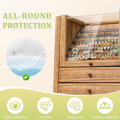 Srillollar Jewelry Box Organizer, Rustic Wooden Jewelry Boxes for Women Girls, Large Storage Earring Holder Organizer Display for Earrings Necklaces Rings Bracelets (Rustic Brown)