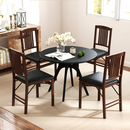 COSTWAY Folding Dining Chairs Set of 2, Wooden Kitchen Side Chairs w/Padded Seat, Solid Wood Frame, 400 LBS Load Bearing, No Assembly Needed, Vintage Foldable Chairs for Dining Room, Living Room