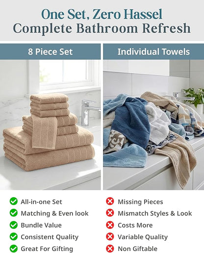 Casa Platino 100% Luxury Cotton Bathroom Towel Set 8 Pcs