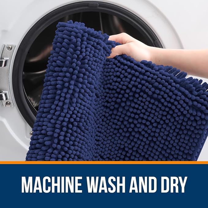 OLANLY Large Bathroom Rugs 50x30, Soft Absorbent Chenille Bath Rugs, Rubber Backing Quick Dry, Machine Washable Bath Mats for Bathroom Floor, Tub and Shower, Home Decor Accessories, Twilight Sapphire