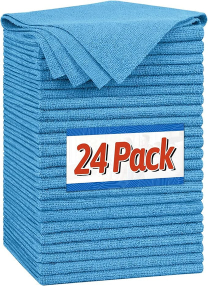 FIXSMITH Microfiber Cleaning Cloth, Shop Towels Bulk, 24 Pack Blue Microfiber