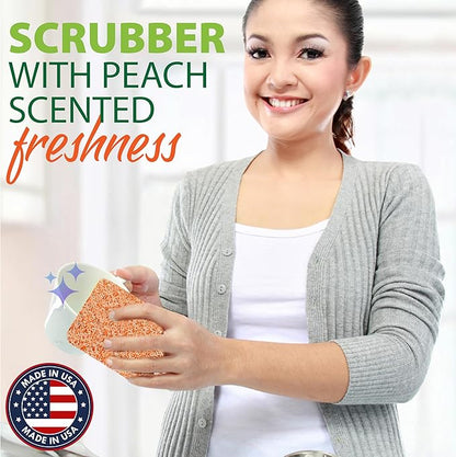Peachy Clean Silicone Dish Sponge Scrubbers, Fresh Peach Scent, Non-Scratch, Odor-Resistant, Durable Dish Sponges for Kitchen 3pk