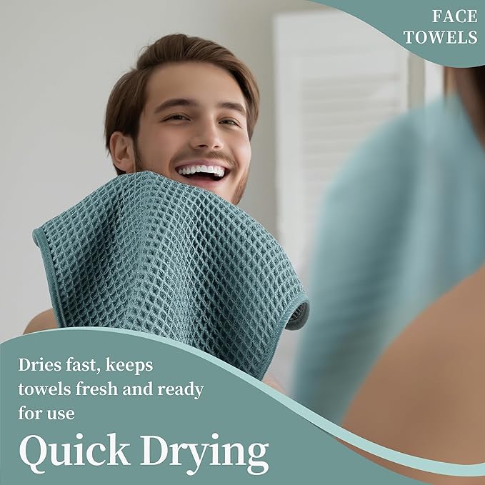 Microfiber Waffle Face Towels, 2 Pieces, Fast Drying, Lint Free 430 GSM