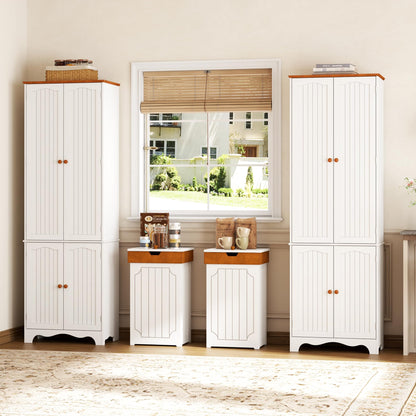 Function Home Trash Can Cabinet, 13 Gallon Kitchen Garbage Can, Wood Recycling Trash Bin, Freestanding Dog Proof Trash Can, Farmhouse Trash Cabinet with Lid for Home Kitchen Bathroom, White