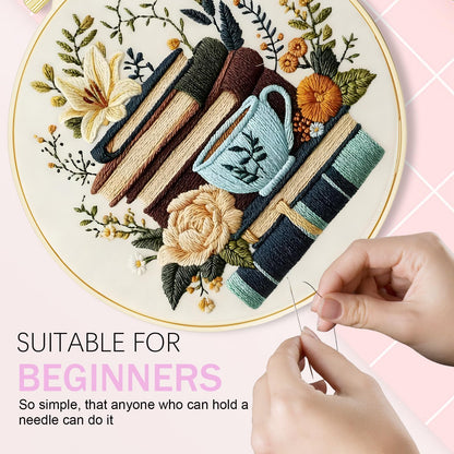 Huacan Flowers Embroidery Kit for Beginners Stamped Books and Flowers Pattern Cross Stitch Kit with Instructions