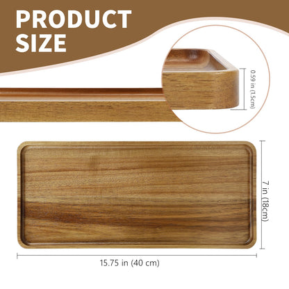 Charmlife 1 pcs 15.7" x 7" Large Solid Acacia Wood Serving Tray Rectangular Wooden Serving Platter Natural Wooden Board for Bar Coffee Party