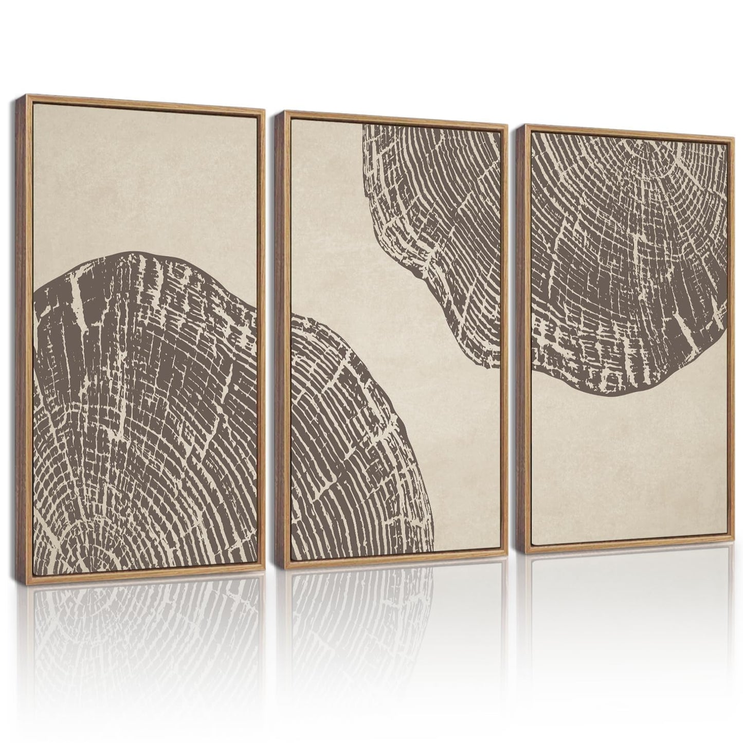 KUVIOKE Tree Rings Wood Framed Wall Art Modern Retro Beige Wood Stump Wall Decor Nature Rustic Artwork Farmhouse Home Decor 16x24in (Natural Framed)