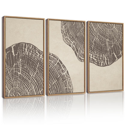 KUVIOKE Tree Rings Wood Framed Wall Art Modern Retro Beige Wood Stump Wall Decor Nature Rustic Artwork Farmhouse Home Decor 16x24in (Natural Framed)