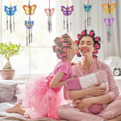 Fennoral 8 Pack 3D Butterfly Wind Chime Kit for Kids Make Your Own Butterfly Wind Chime Wooden Arts and Crafts for Kids DIY to Paint Butterfly Craft for Spring Art Activity Mother's Day Decoration