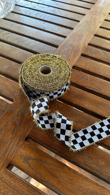 Fringed Edge Checked Ribbon – 1.2" Wide x 11 Yards Long – Wired Plaid Craft Ribbon for Christmas Decorations, Gift Wrapping, Holiday Wreaths, Bows, DIY Projects & Seasonal Crafts (V3)