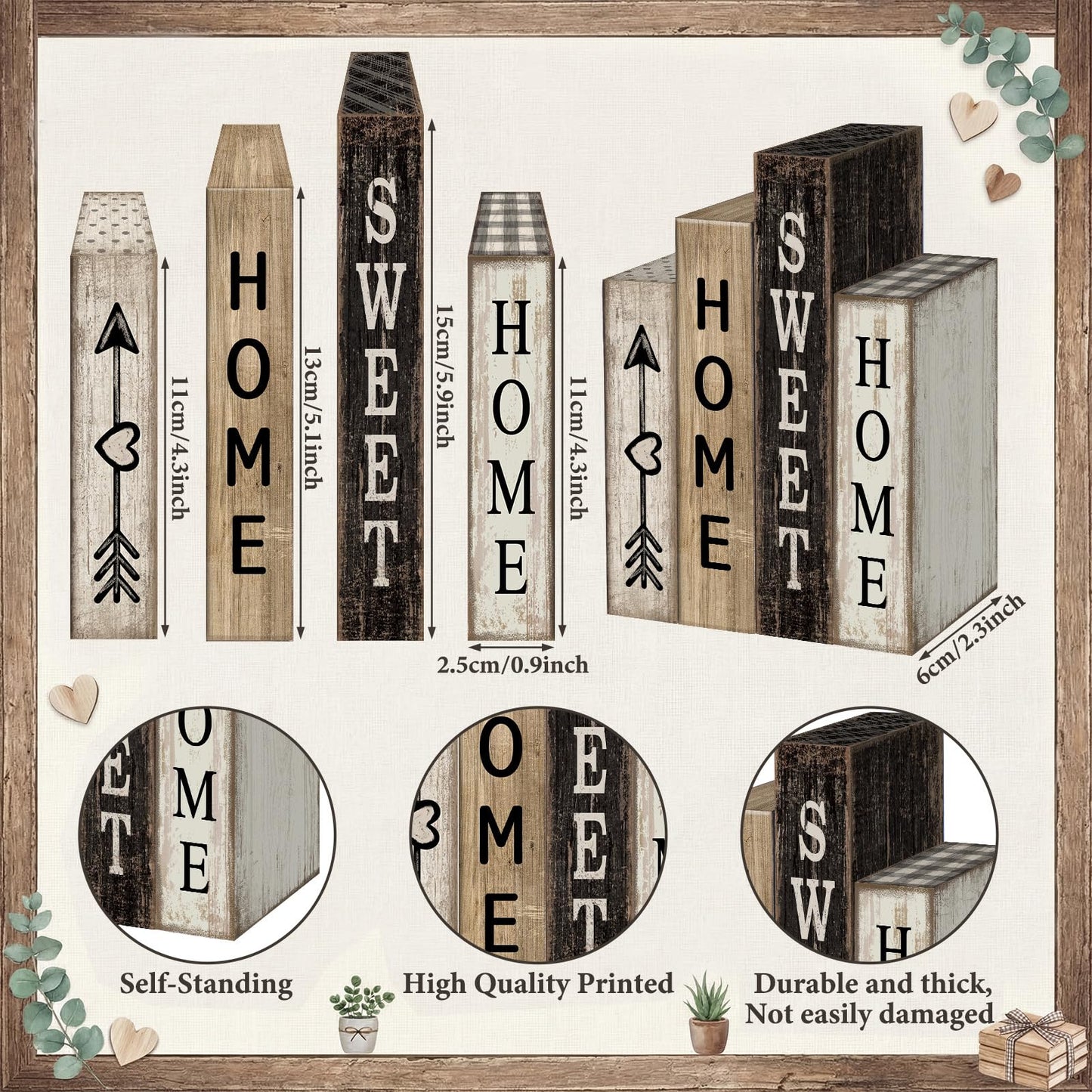 Lineshading 4 Pcs Farmhouse Table Decor Wooden Books Home Sweet Home Tiered Tray Decor Rustic Wood Block Sign Housewarming Gifts Neutral Centerpiece Farmhouse Stacked Decoration for Shelf Mantle