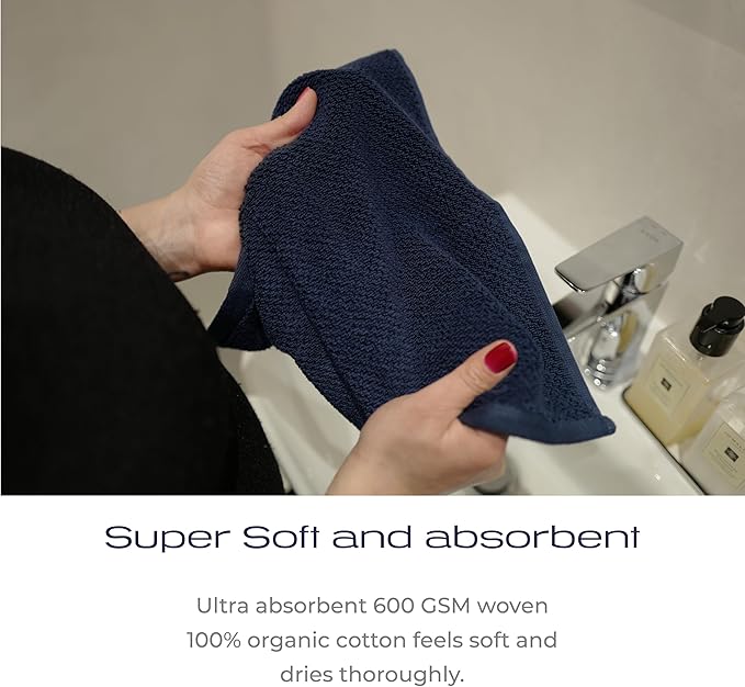 Luxury Silver-Infused Navy Blue Washcloths 4-Pack Set, 12.9"x12.9"